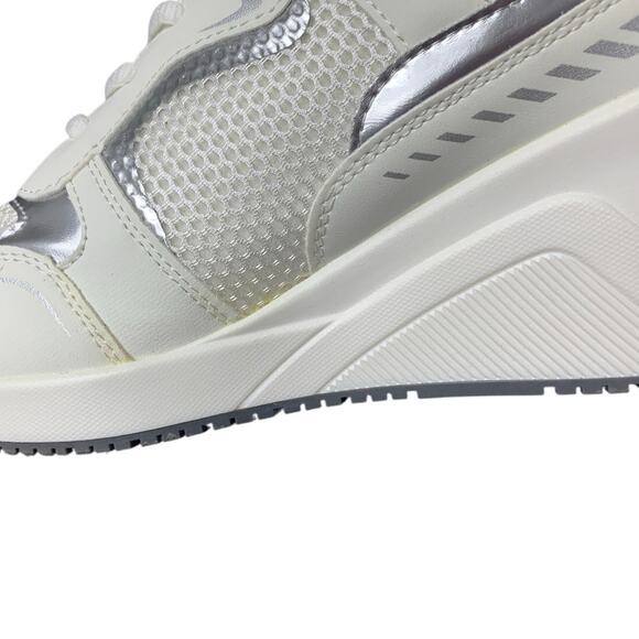 Cestfini Womens Size 9 White Lace Up Silver Accent Wedge Heel Sneaker Shoes - Picture 6 of 7